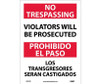 No Trespassing Violators Will Be Prosecuted - Bilingual - 14X10 - PS Vinyl - M732PB