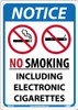 Notice No Smoking Including Electronic Cigarettes -14X10 - .050 Rigid Plastic - N501RB