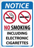 Notice No Smoking Including Electronic Cigarettes -14X10 - .050 Rigid Plastic - N501RB