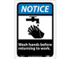Notice: Wash Hands Before Returning To Work (W/Graphic) - 10X7 - Rigid Plastic - NGA7R