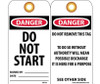 Tags - Danger: Do Not Start - 6X3 - Unrip Vinyl - Pack of 25 W/ Grommet - RPT22G