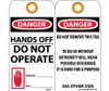 Tags - Danger: Hands Off Do Not Operate - 6X3 - Unrip Vinyl - Pack of 25 W/ Grommet - RPT33G