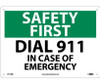 Safety First - Dial 911 In Case Of Emergency - 10X14 - Rigid Plastic - SF116RB