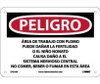 Peligro Lead Work Area May Damage Fertility  Do Not Eat - Drink Or Smoke In This Area (Spanish) - 7 X 10 - Rigid Plastic - SPD26R