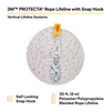 3M Protecta Rope Lifeline with Swivel Snap Hook - 5/8 in Polyester and Polypropylene Blend - White - 30 ft - 1299991