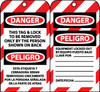 Tags - Lockout - Danger: This Tag & Lock To Be Removed Only(Bilingual) - 6X3 - Unrip Vinyl - 10/Pk Grommet - SPLOTAG1