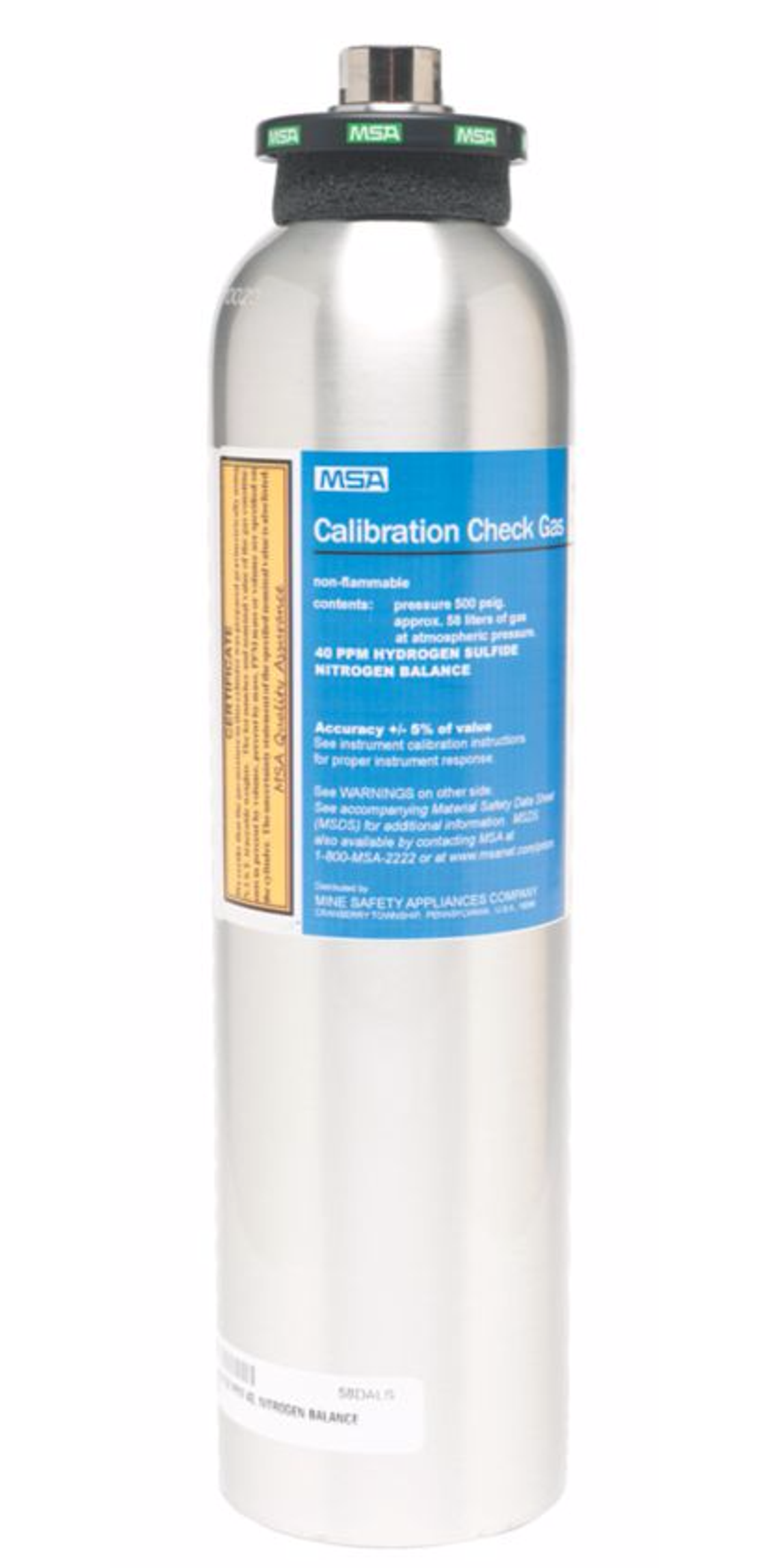 MSA Calibration Gas 1.45 CH4, 15 o2, 60 ppm CO, 20ppm H2S