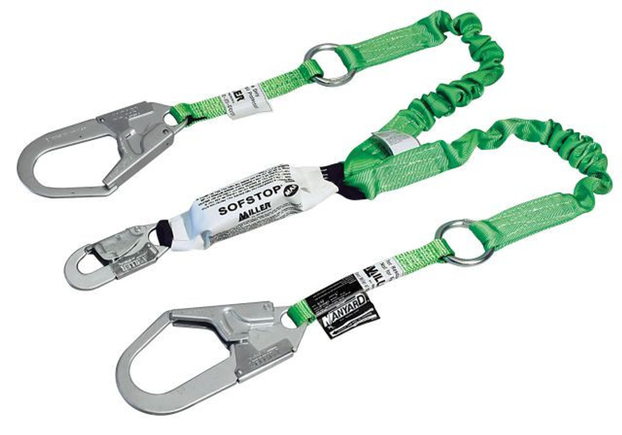 Miller 6 ft. Double leg Web Lanyard w/SofStop 1 locking snap hook