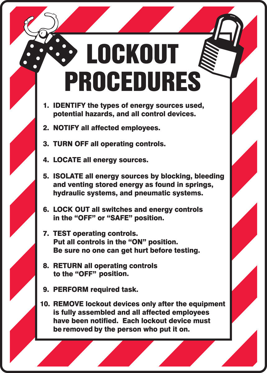 Lockout/Tagout Sign: Lockout Procedures List 20