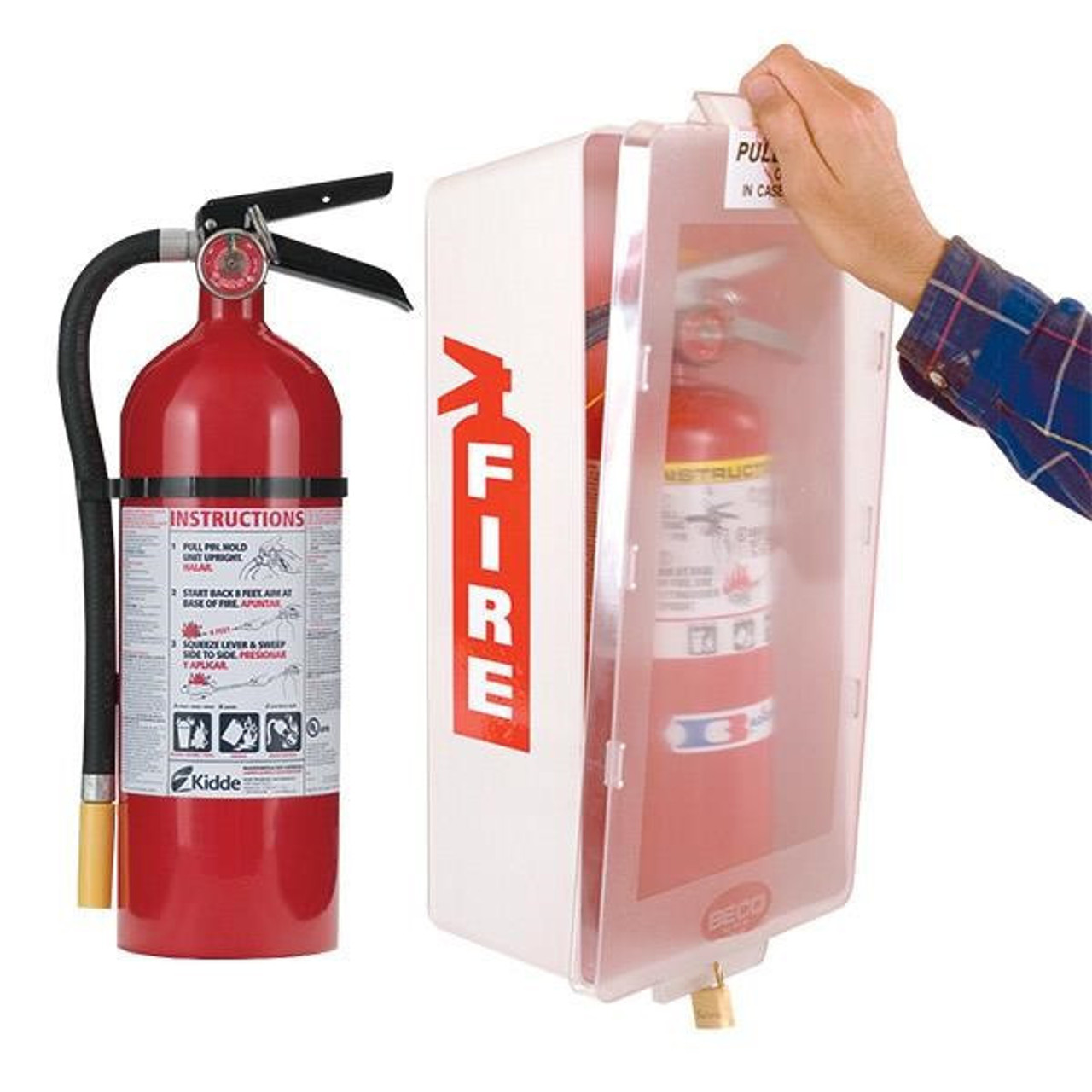 5 lb ABC Pro Line Fire Extinguisher w/Mark I Jr White Tub/Red Cover Cabinet 5 Pack 