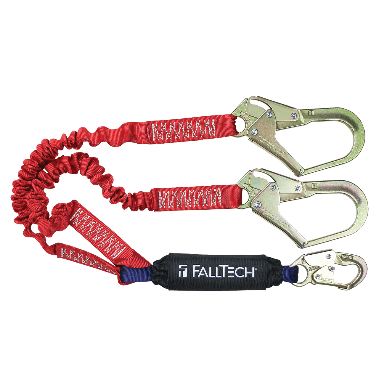 FallTech 8247EY3 6' Ironman 12' Free Fall Elasticated Energy Absorbing Lanyard, Double-leg with Steel Connectors