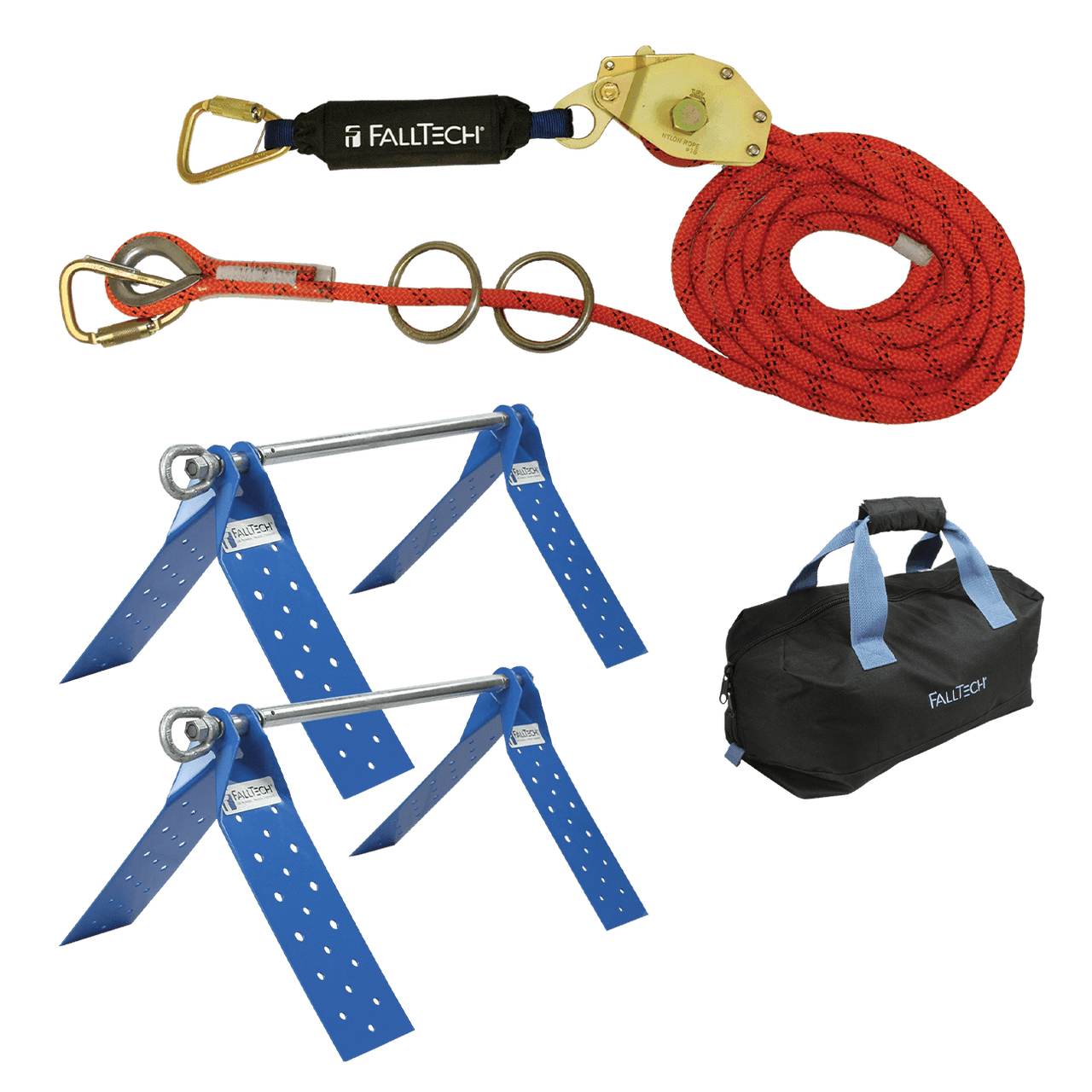 FallTech 60' Temporary Rope HLL System; 2-person with Kernmantle Rope and  Dual Truss Roof Anchors - 7432602K - Jendco Safety Supply