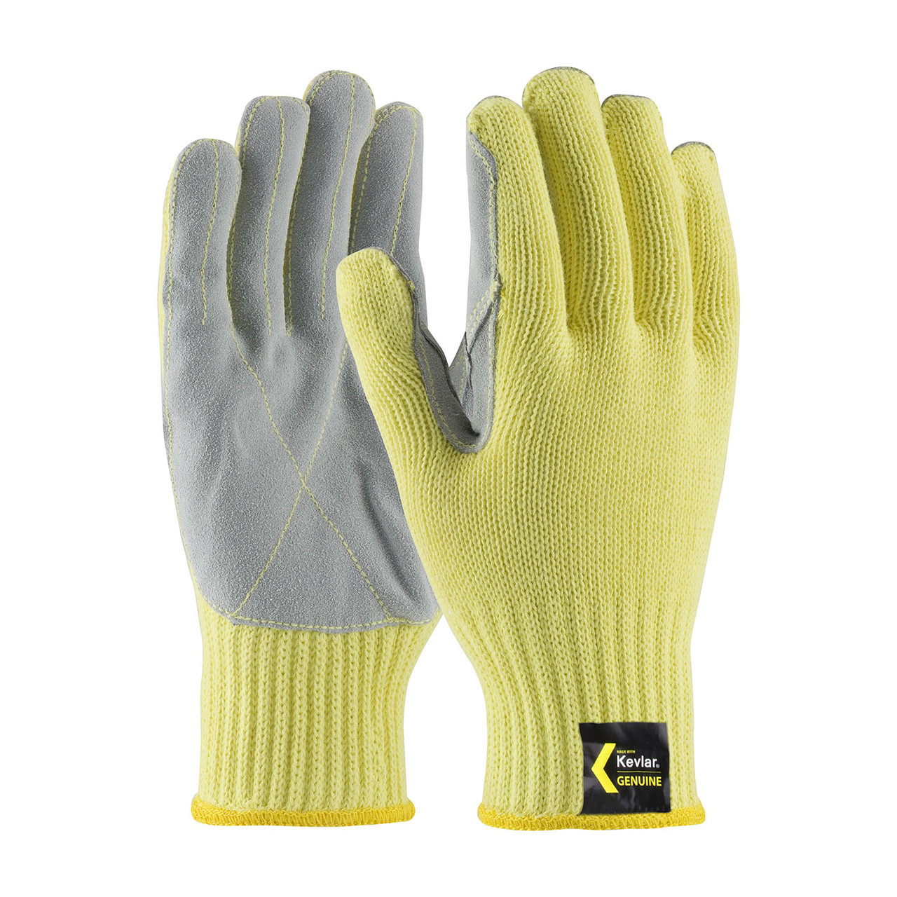 Kut Gard Seamless Knit DuPont Kevlar Glove w/Split Cowhide Leather Palm &  Stitching - Wrist - Yellow - 1/DZ - 09-K300LP