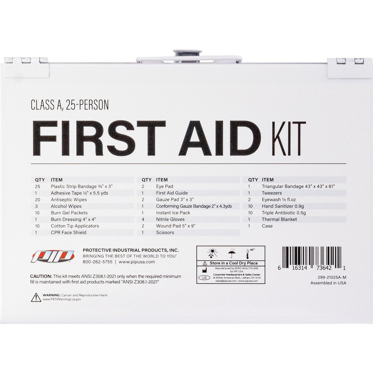 PIP First Aid Kit ANSI Class A Waterproof - 25 Person - White - 1/EA ...