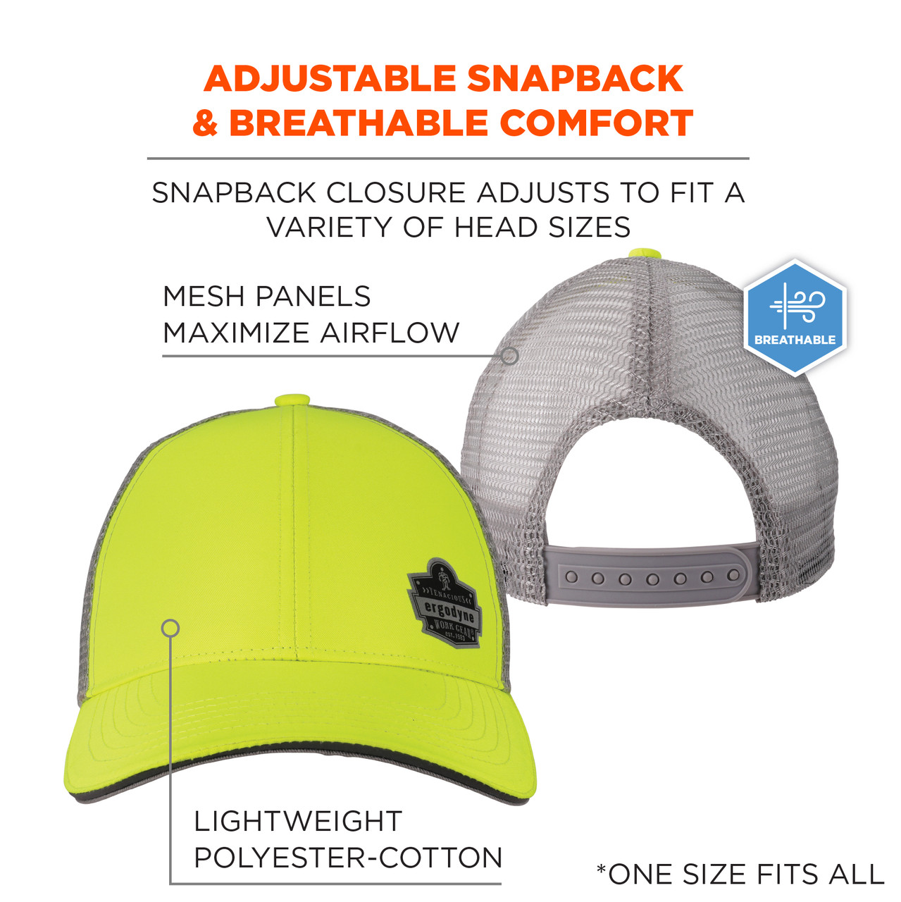 Ergodyne GloWear 8933 Hi-Vis Reflective Snapback Hat - Hi