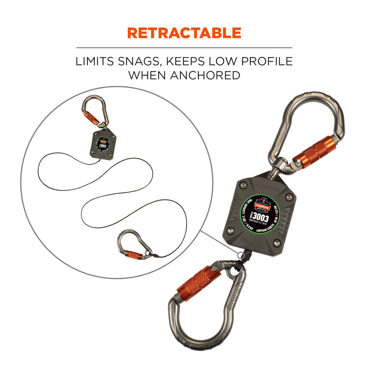 Ergodyne Squids 3003 Retractable Tool Lanyard - Dual Locking
