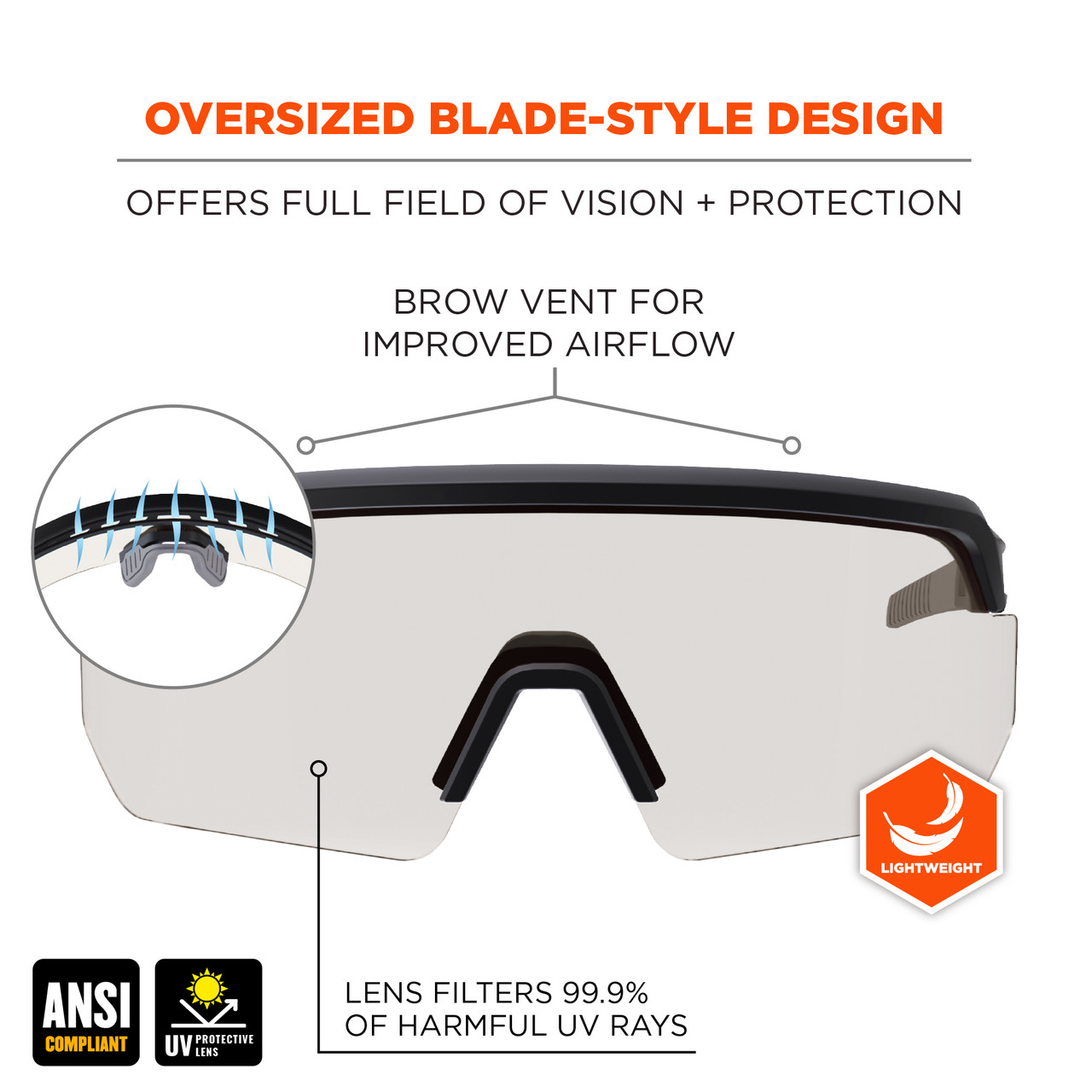 AMP Oversized Blade Sports Shield Safety Glasses – Mirrored Gray Lens, 62RV