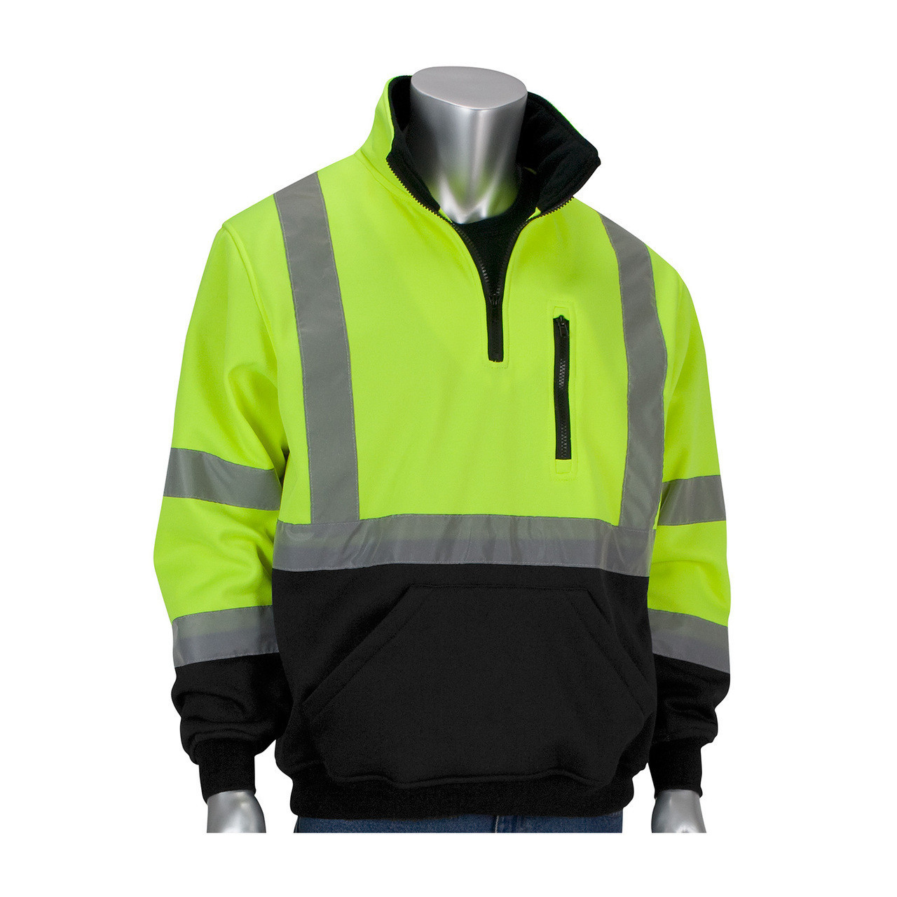 PIP Class 3 Quarter Zip Pullover Lime Green with Black Bottom 323-1330B -  Jendco Safety Supply