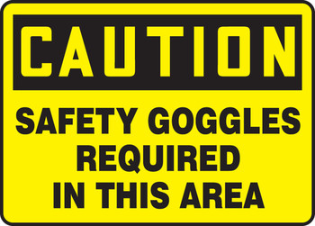 OSHA Caution Safety Sign: Safety Goggles Required In This Area 10" x 14" Plastic 1/Each - MPPE735VP