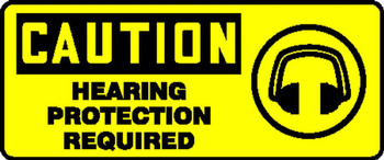 OSHA Caution Safety Sign: Hearing Protection Required 7" x 17" Plastic 1/Each - MPPE761VP