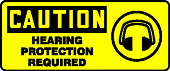 OSHA Caution Safety Sign: Hearing Protection Required 7" x 17" Adhesive Dura-Vinyl 1/Each - MPPE761XV