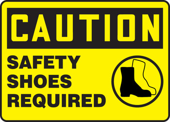 OSHA Caution Safety Sign: Safety Shoes Required 10" x 14" Plastic 1/Each - MPPE763VP