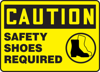 OSHA Caution Safety Sign: Safety Shoes Required 10" x 14" Adhesive Dura-Vinyl 1/Each - MPPE763XV