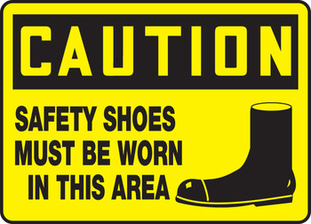 OSHA Caution Safety Sign: Safety Shoes Must Be Worn In This Area 10" x 14" Dura-Fiberglass 1/Each - MPPE766XF