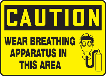 OSHA Caution Safety Sign: Wear Breathing Apparatus In This Area 10" x 14" Adhesive Vinyl - MPPE769VS