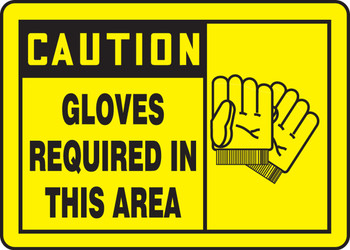 OSHA Caution Safety Sign: Gloves Required In This Area 7" x 10" Aluminum 1/Each - MPPE784VA