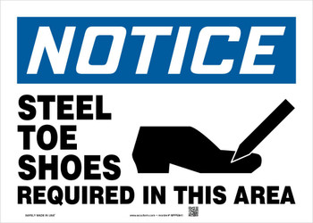 OSHA Notice Safety Sign: Steel Toe Shoes Required 7" x 10" Aluminum 1/Each - MPPE883VA