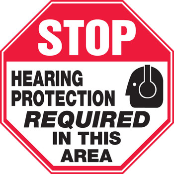 Stop Safety Sign: Hearing Protection Required In This Area 12" x 12" Plastic 1/Each - MPPE908VP