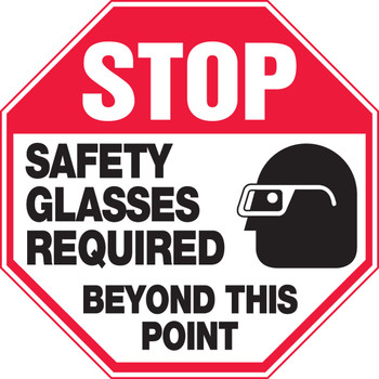 Stop Safety Sign: Safety Glasses Required Beyond This Point 12" x 12" Adhesive Vinyl 1/Each - MPPE920VS