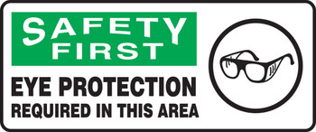 OSHA Safety First Safety Sign: Eye Protection Required In This Area 7" x 17" Aluminum 1/Each - MPPE923VA