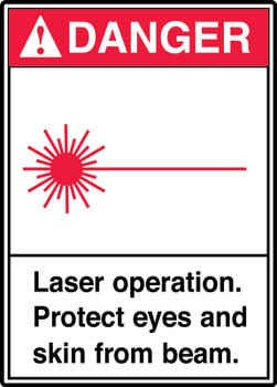 ANSI Danger Safety Sign: Laser Operation. Protect Eyes And Skin From Beam. 14" x 10" Plastic 1/Each - MRAD001VP