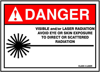 ANSI Danger Safety Sign: Visible And/Or Laser Radiation - Avoid Eye Or Skin Exposure To Direct Or Scattered Radiation 10" x 14" Aluma-Lite 1/Each - MRAD034XL