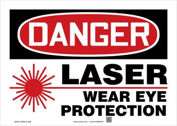 OSHA Danger Safety Sign: Laser - Wear Eye Protection 10" x 14" Accu-Shield 1/Each - MRAD107XP