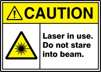 ANSI ISO Caution Safety Sign: Laser In Use - Do Not Stare Into Beam. 7" x 10" Aluminum 1/Each - MRAD685VA