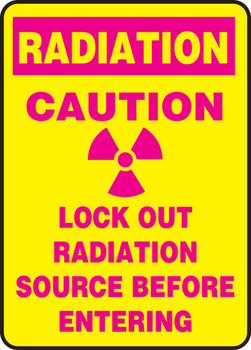 Radiation Safety Sign: Caution - Lock Out Radiation Source Before Entering 14" x 10" Adhesive Dura-Vinyl 1/Each - MRAD911XV
