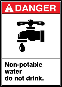 ANSI Danger Safety Sign: Non-Potable Water Do Not Drink 10" x 7" Adhesive Vinyl 1/Each - MRAW101VS