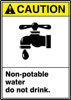 ANSI Caution Safety Sign: Non-Potable Water Do Not Drink. 14" x 10" Adhesive Dura-Vinyl 1/Each - MRAW201XV