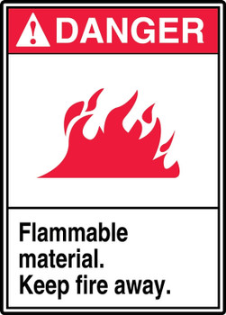 ANSI Danger Safety Sign: Flammable Material - Keep Fire Away. 14" x 10" Plastic 1/Each - MRHL001VP