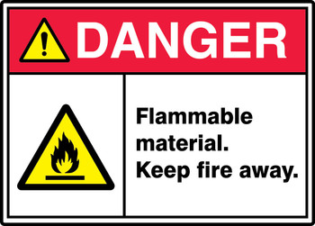 ANSI ISO Danger Safety Sign: Flammable Material - Keep Fire Away. 10" x 14" Dura-Plastic 1/Each - MRHL008XT