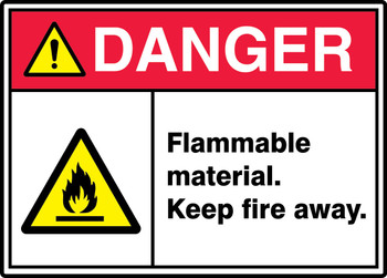 ANSI ISO Danger Safety Sign: Flammable Material - Keep Fire Away. 10" x 14" Adhesive Dura-Vinyl 1/Each - MRHL008XV