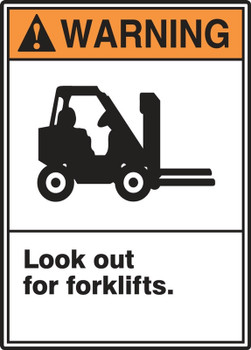 ANSI Warning Safety Sign: Look Out For Forklifts 14" x 10" Adhesive Vinyl 1/Each - MRHR300VS