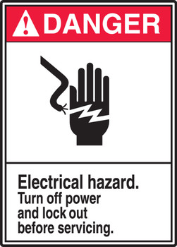 ANSI Danger Safety Sign: Electrical Hazard - Turn Off Power And Lock Out Before Servicing. 14" x 10" Adhesive Vinyl 1/Each - MRLC125VS