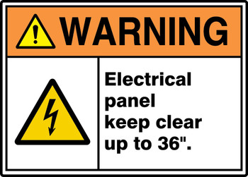 ANSI ISO Warning Safety Sign: Electrical Panel Keep Clear Up To 36". 10" x 14" Dura-Plastic 1/Each - MRLC307XT