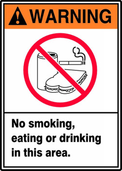 ANSI Warning Safety Sign: No Smoking, Eating Or Drinking In This Area 10" x 7" Aluma-Lite 1/Each - MRMK302XL