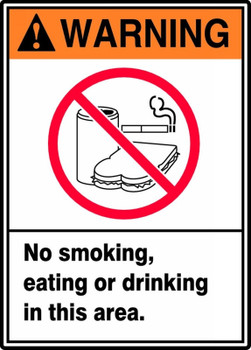 ANSI Warning Safety Sign: No Smoking, Eating Or Drinking In This Area 14" x 10" Aluma-Lite 1/Each - MRMK304XL