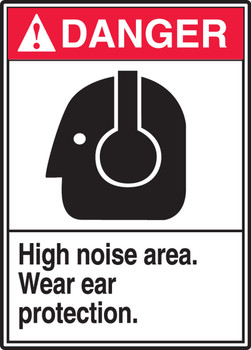 ANSI Danger Safety Sign: High Noise Area - Wear Ear Protection. 14" x 10" Dura-Fiberglass 1/Each - MRPE102XF